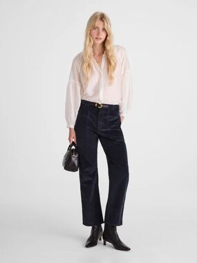 BNWT NEW Women's Madewell Corduroy Navy Blue Darted Barrel-Leg Utility Pant 31!